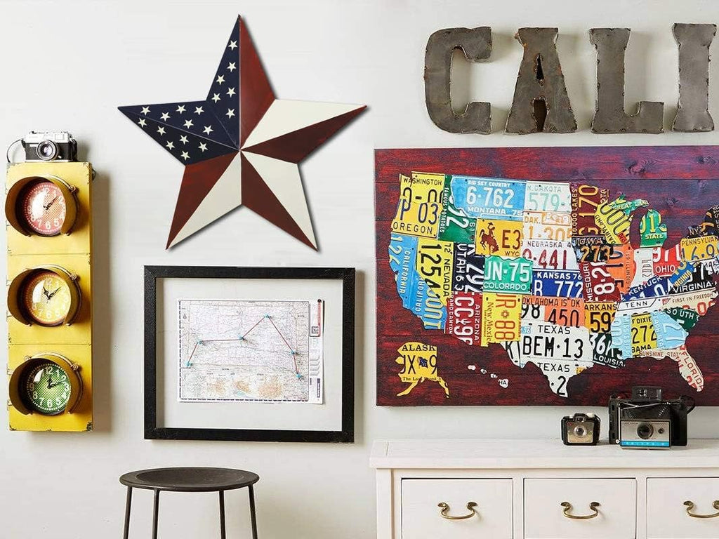 American Barn Star, Metal Patriotic Old Glory Americana Flag Barn Star Wall Decor for July of 4th Independence Day (L-Stars)