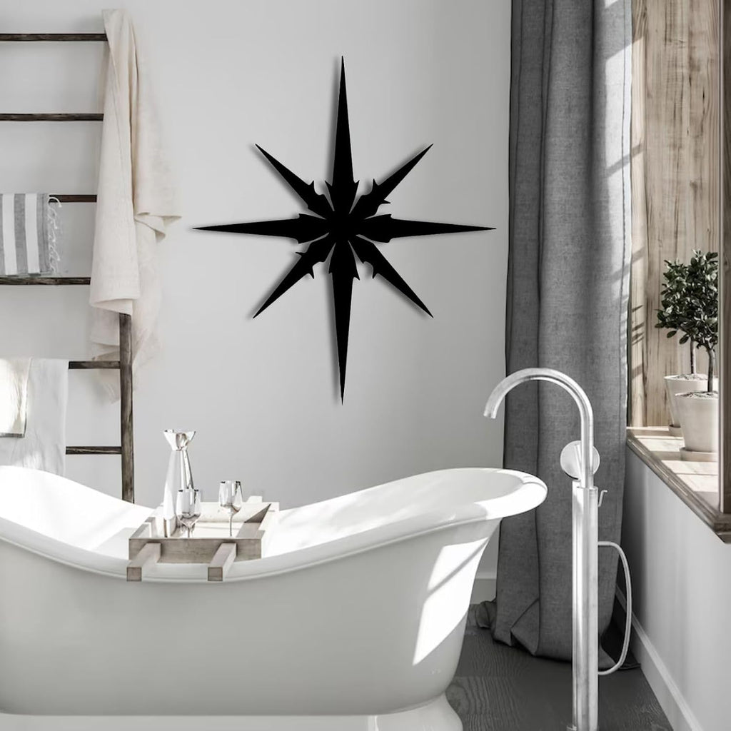 ENJOYOO Metal Starburst Wall Decor, Metal Starburst, Star Burst Wall Decor, Wall Art Starburst for Living Room, Bedroom, Outdoor (Black, 19×16in/47×41cm, metal wall art)