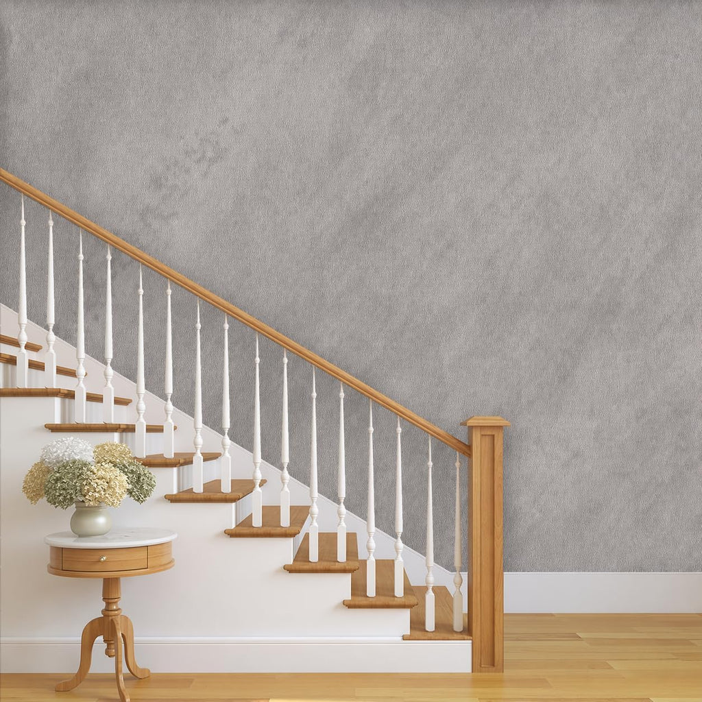Grey-White Limewash Wallpaper Peel and Stick 16'' x 590'' Silver Cement Concrete Self-Adhesive Contact Paper Light Grey Matte Waterproof Limestone Textured PVC Removable Vinyl for Bedroom Kitchen Gym