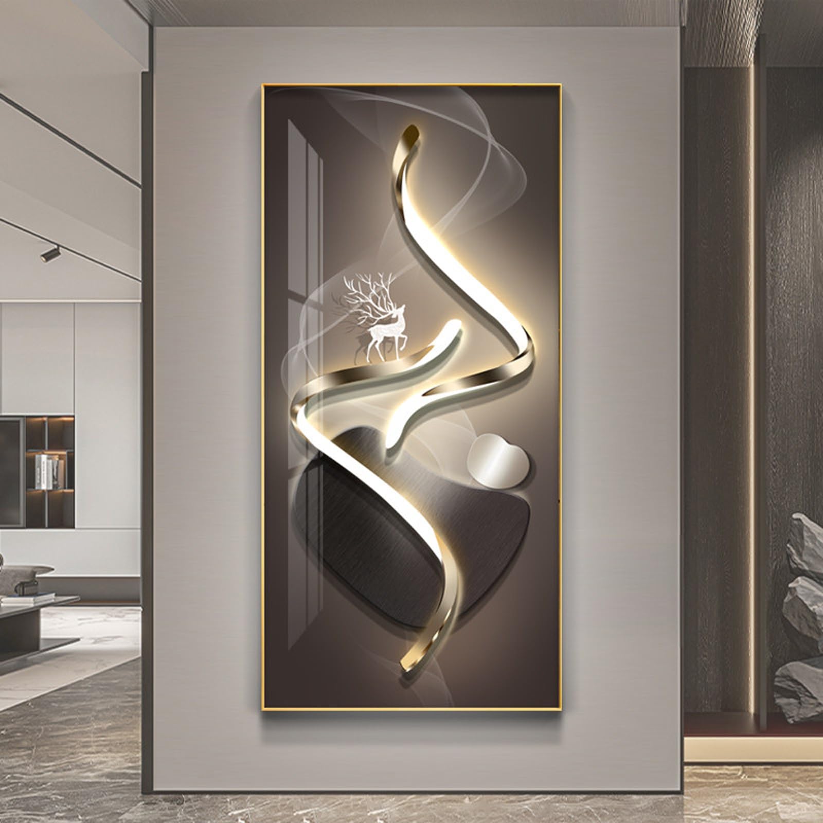 Metal Framed Wall Art, 3D Led Wall Art Painting, Luxury 3D Wall Decor, Large Modern Abstract Vertical Living Room Wall Decor, for Living Room Bedroom Hallway(E,60 * 120cm/23.6 * 47.2in)