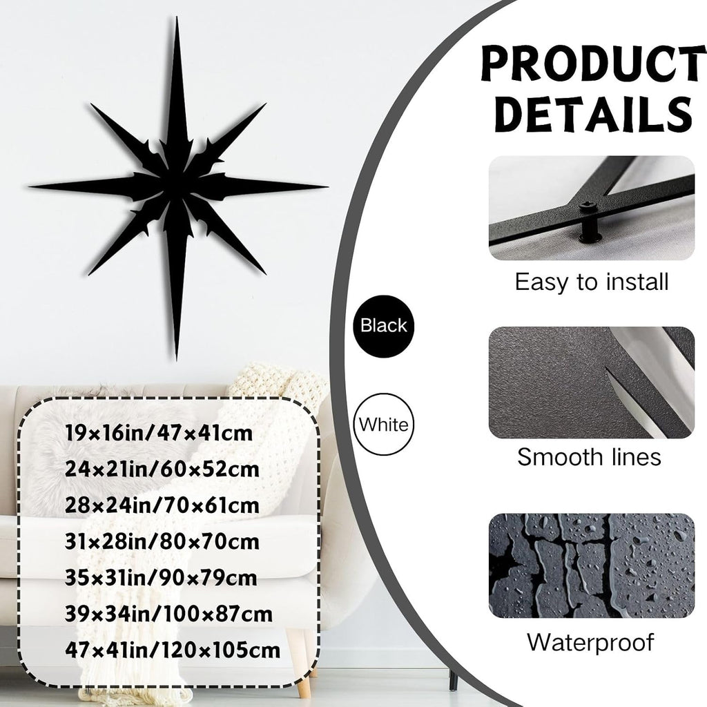 ENJOYOO Metal Starburst Wall Decor, Metal Starburst, Star Burst Wall Decor, Wall Art Starburst for Living Room, Bedroom, Outdoor (Black, 19×16in/47×41cm, metal wall art)