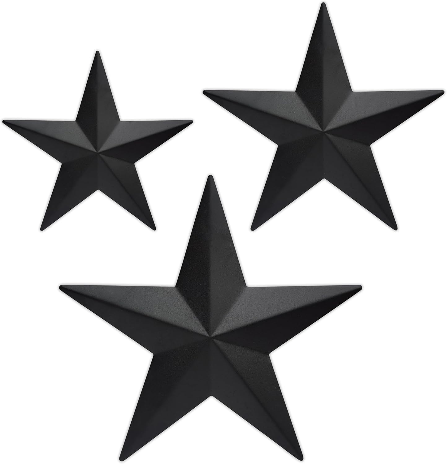 COOZZYHUOR 6"9”12" Metal Barn Star Wall Decor,Texas Stars Art,Rustic Vintage Western Country Farmhouse Home Indoor or Outdoor Decoration,Set of 3（Black）