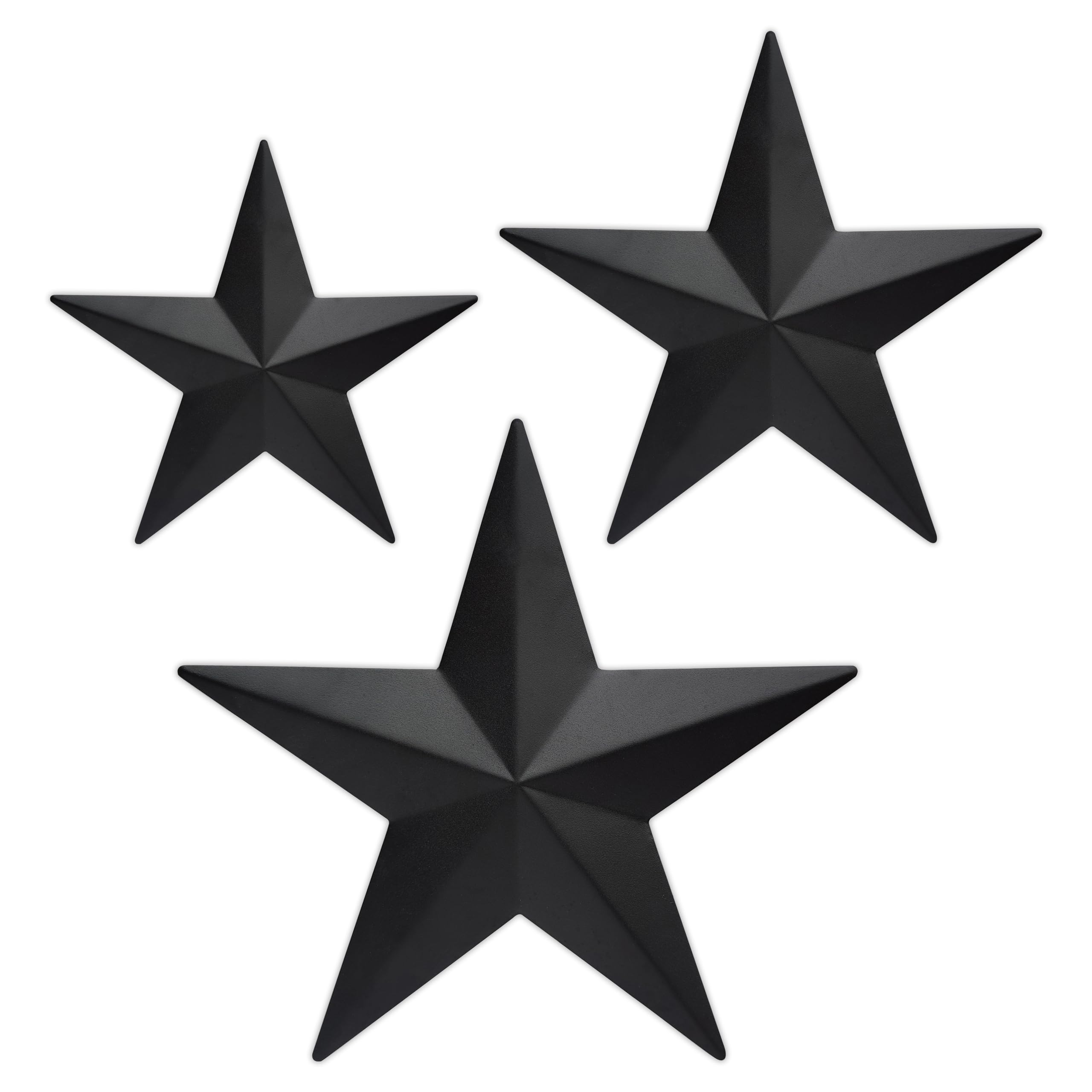 COOZZYHUOR 6"9”12" Metal Barn Star Wall Decor,Texas Stars Art,Rustic Vintage Western Country Farmhouse Home Indoor or Outdoor Decoration,Set of 3（Black）