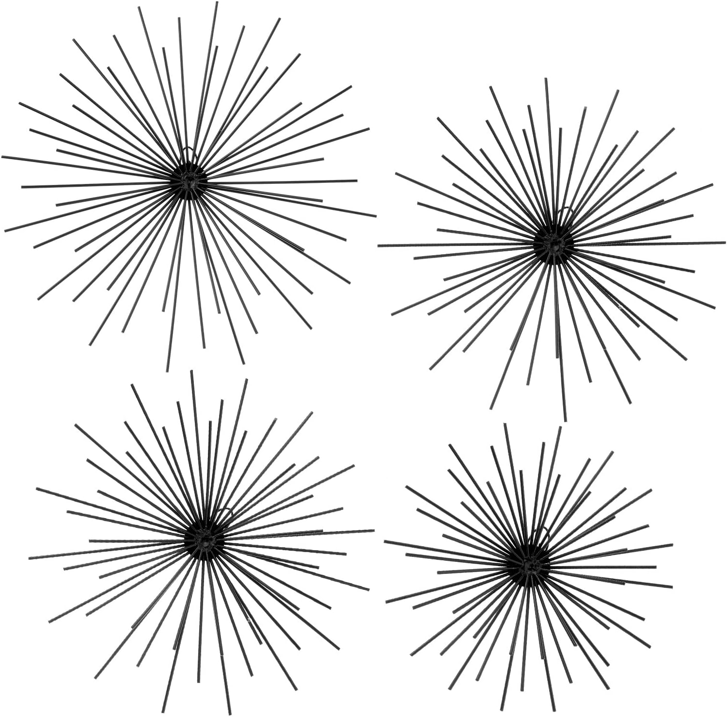 Shimeyao 4 Pcs Metal Starburst Wall Decor Black Metal Wall Art 3D Spike Bling Finish Star Burst Hangings Accents Sculptures Set Modern Mid Century Decorations for Living Room Bedroom Entryway