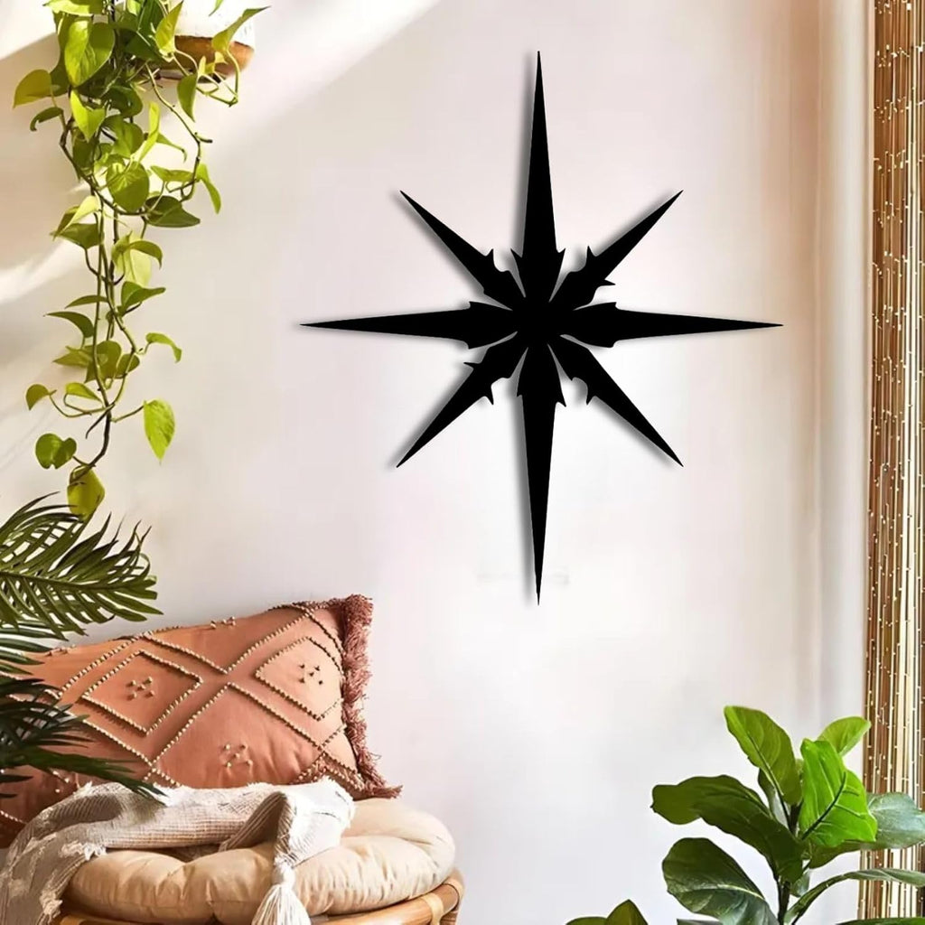 ENJOYOO Metal Starburst Wall Decor, Metal Starburst, Star Burst Wall Decor, Wall Art Starburst for Living Room, Bedroom, Outdoor (Black, 19×16in/47×41cm, metal wall art)