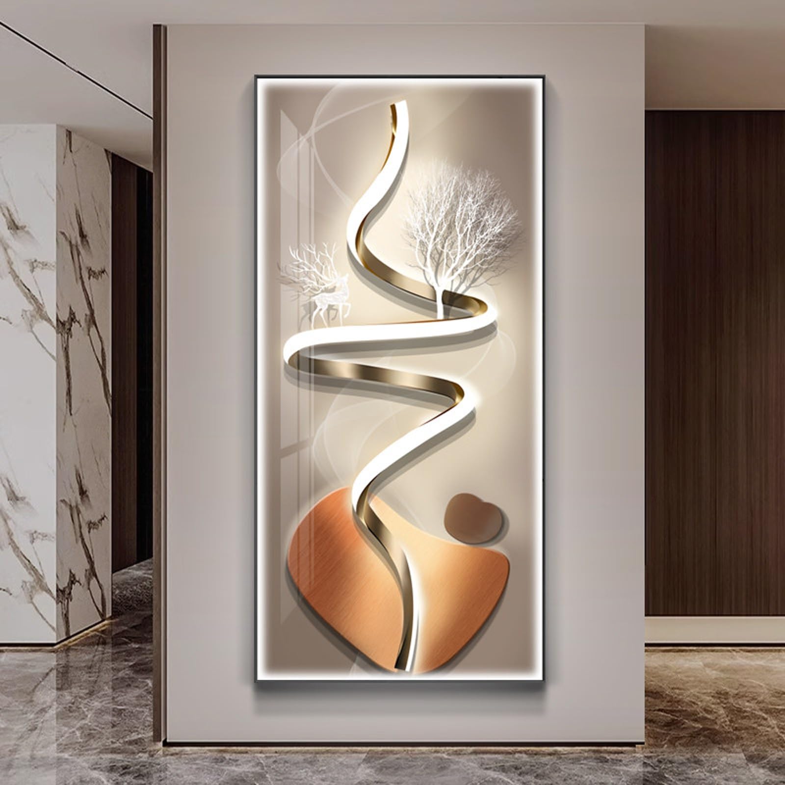 Metal Framed Wall Art, 3D Led Wall Art Painting, Luxury 3D Wall Decor, Large Modern Abstract Vertical Living Room Wall Decor, for Living Room Bedroom Hallway(E,60 * 120cm/23.6 * 47.2in)
