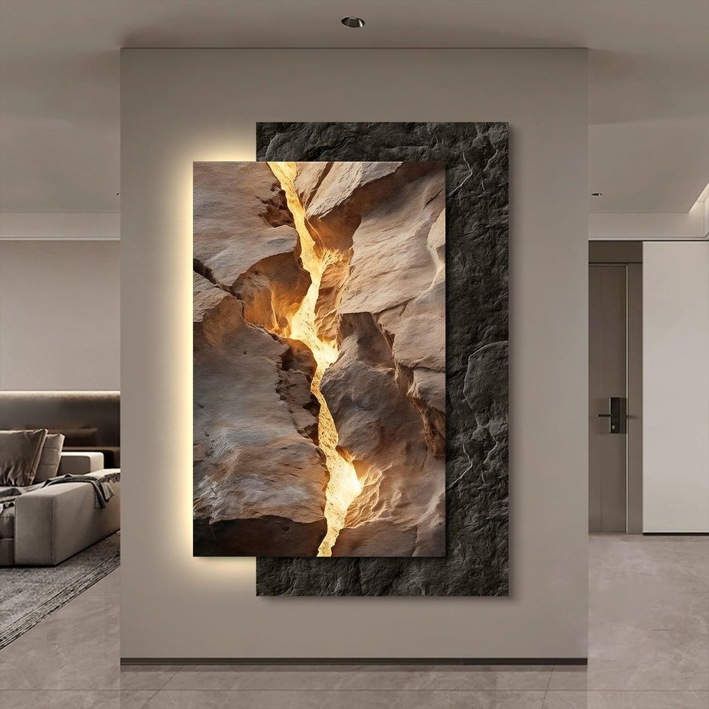 SFJATTA Modern Wall Art with Remote Control, UV Carved Crystal Porcelain Decorative Painting with Warm LED Light, Gold Flow Texture Landscape Wall Decor for Living Room Bedroom(Gray,31.5 * 18.9in)