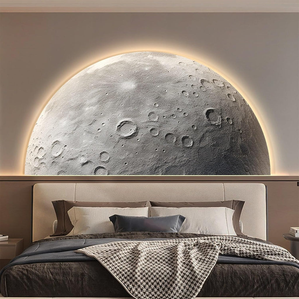 TeHWiEEphs Modern 3D Textured Moon Round 3D LED Wall Art with Remote Control Dimmable Lighting, Elegant Crystal Porcelain Decor for Living Room, Bedroom, Entryway & Accent Walls(S,47.24x23.62in)