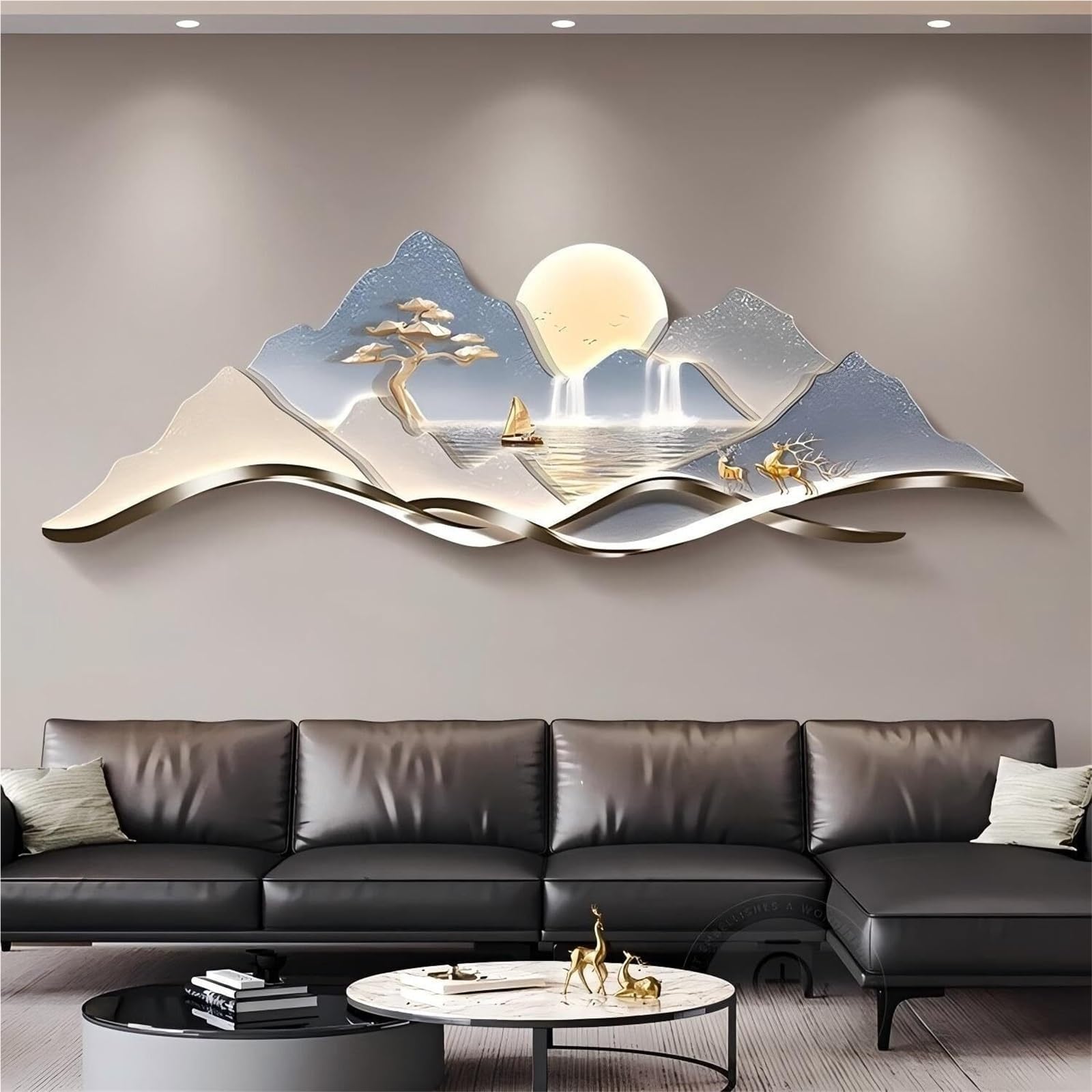 Large LED Wall Art For Living Room 3D,with Plug-in & Remote Control,Modern Luxury Crystal Porcelain Wall Decor， For Living Room, Bedroom, Office & Entryway(C,150 * 50cm)