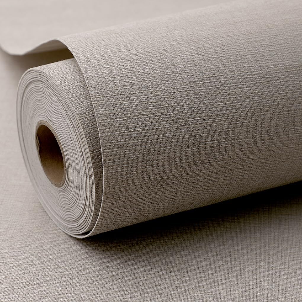 Light Brown Woven Fabric Peel and Stick Wallpaper Subtle Linen Texture Grasscloth Washable Thick Self-Adhesive Contact Paper Removable (16.5"x236.2") S83