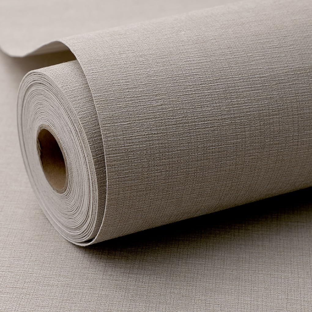 Light Brown Woven Fabric Peel and Stick Wallpaper Subtle Linen Texture Grasscloth Washable Thick Self-Adhesive Contact Paper Removable (16.5"x236.2") S83