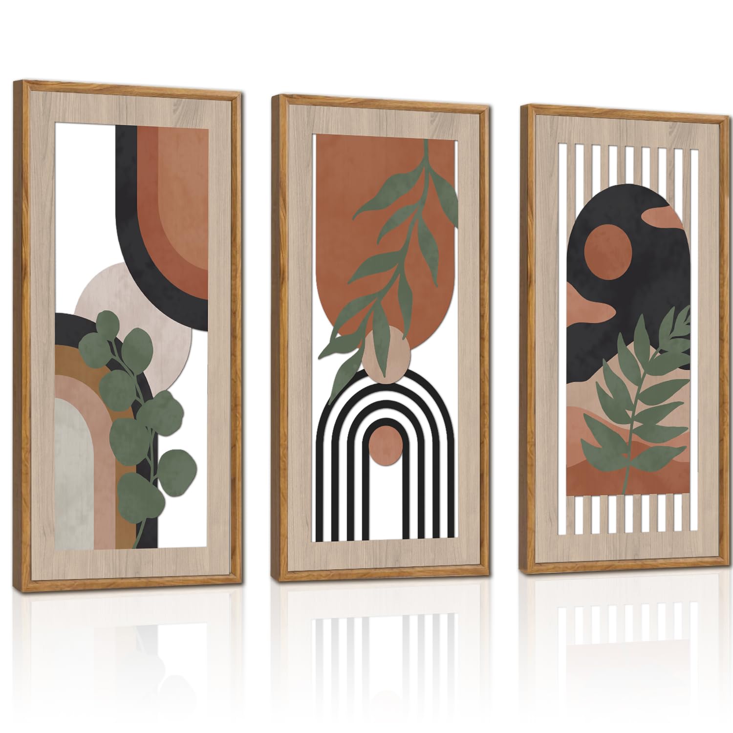 HPNIUB 3 PCS Boho Wall Decor, Minimalist Mid Century Abstract Geometric Line Carved Hanging Wood Sign for Living Room, 8x16Inch Modern Wooden Plaque Wall Art for Bedroom Office Apartment Decoration