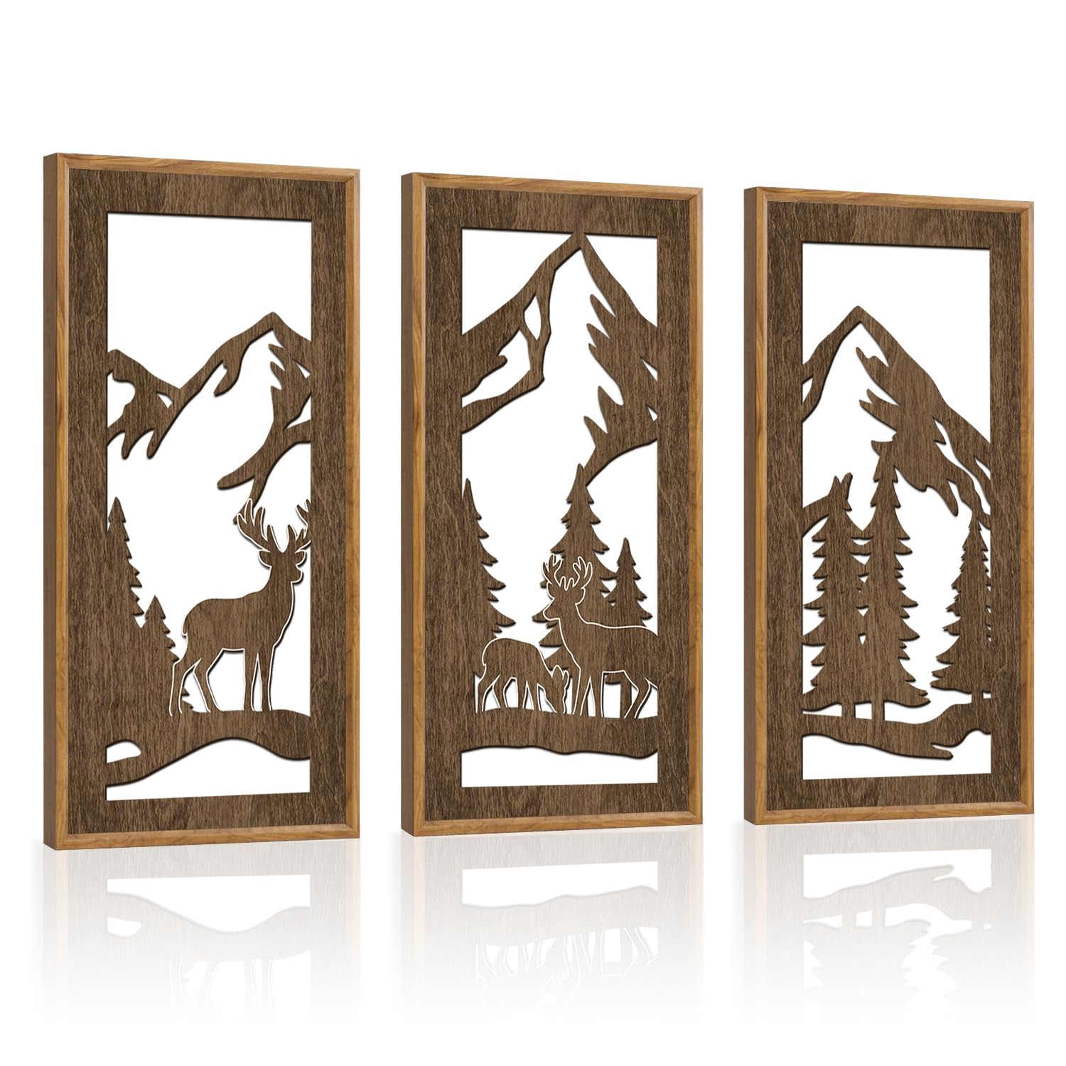HPNIUB 3 PCS Boho Wall Decor, Minimalist Mid Century Abstract Geometric Line Carved Hanging Wood Sign for Living Room, 8x16Inch Modern Wooden Plaque Wall Art for Bedroom Office Apartment Decoration