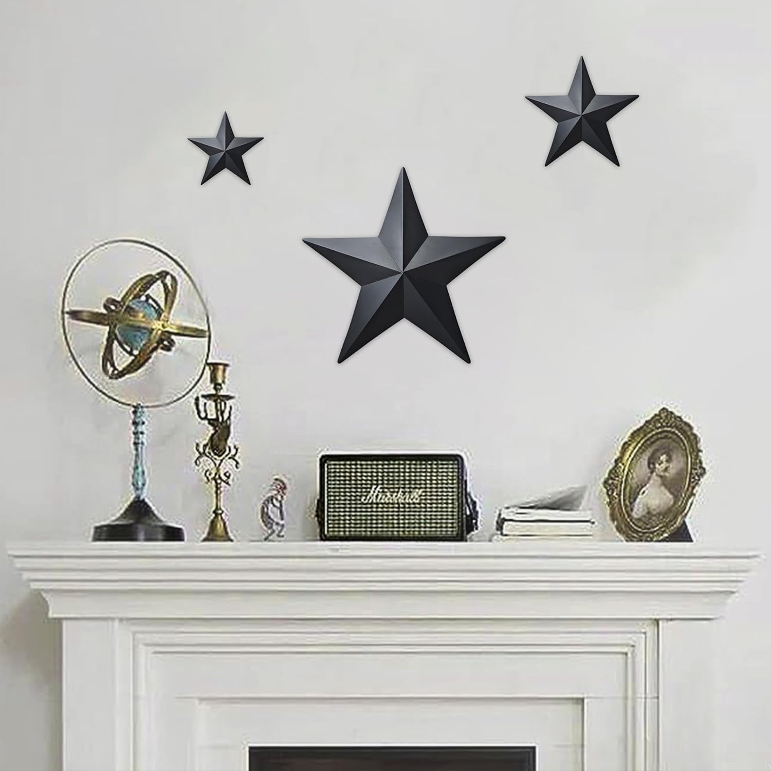 COOZZYHUOR 6"9”12" Metal Barn Star Wall Decor,Texas Stars Art,Rustic Vintage Western Country Farmhouse Home Indoor or Outdoor Decoration,Set of 3（Black）
