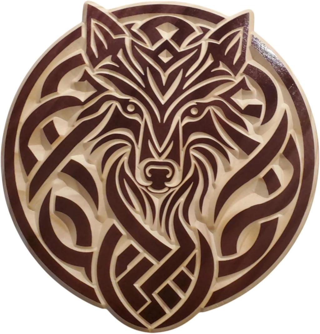 Wooden Wolf Carving – Black Cherry Pinewood Wall & Table Art Décor (11 in x 11 in)