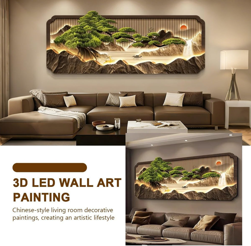 35.4×15.2in Chinese Landscape 3D LED Crystal Porcelain Wall Art