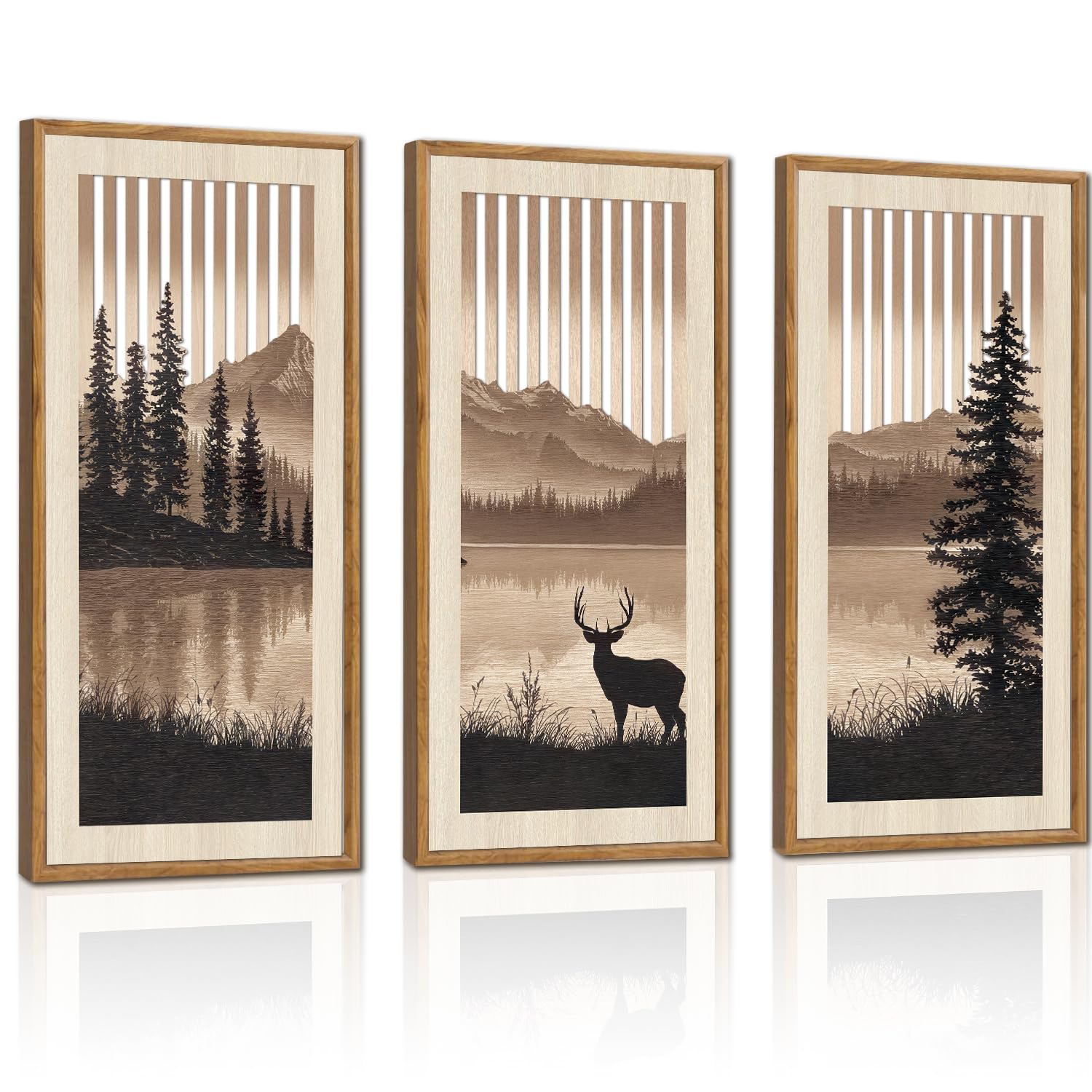 HPNIUB 3 PCS Boho Wall Decor, Minimalist Mid Century Abstract Geometric Line Carved Hanging Wood Sign for Living Room, 8x16Inch Modern Wooden Plaque Wall Art for Bedroom Office Apartment Decoration