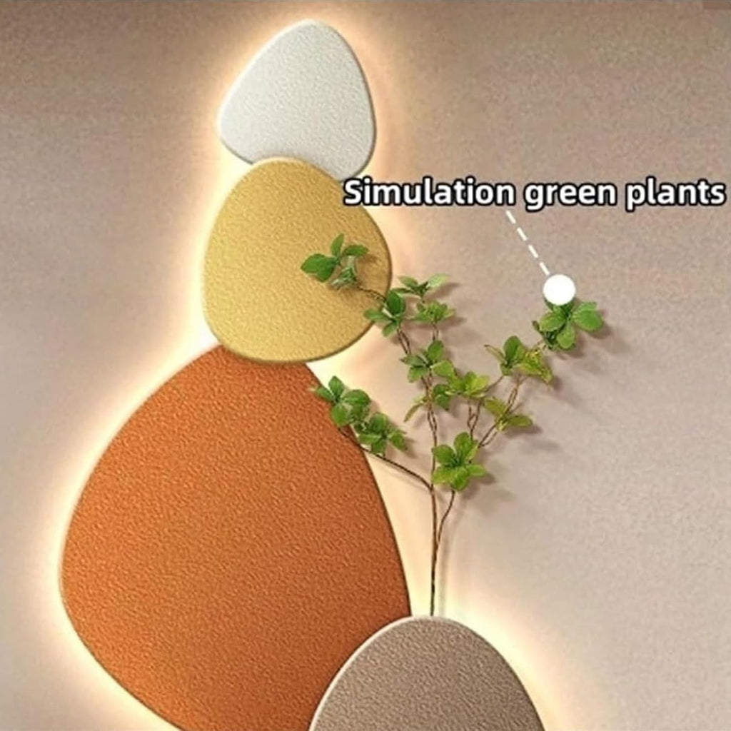 3D Crystal Porcelain Wall Art with LED Light, Entrance Decorative Painting with Faux Greenery, UV Carved Wall Art Sculpture for Living Room Hallway(Good Fortune A,50x100cm/19.7x39.4in)