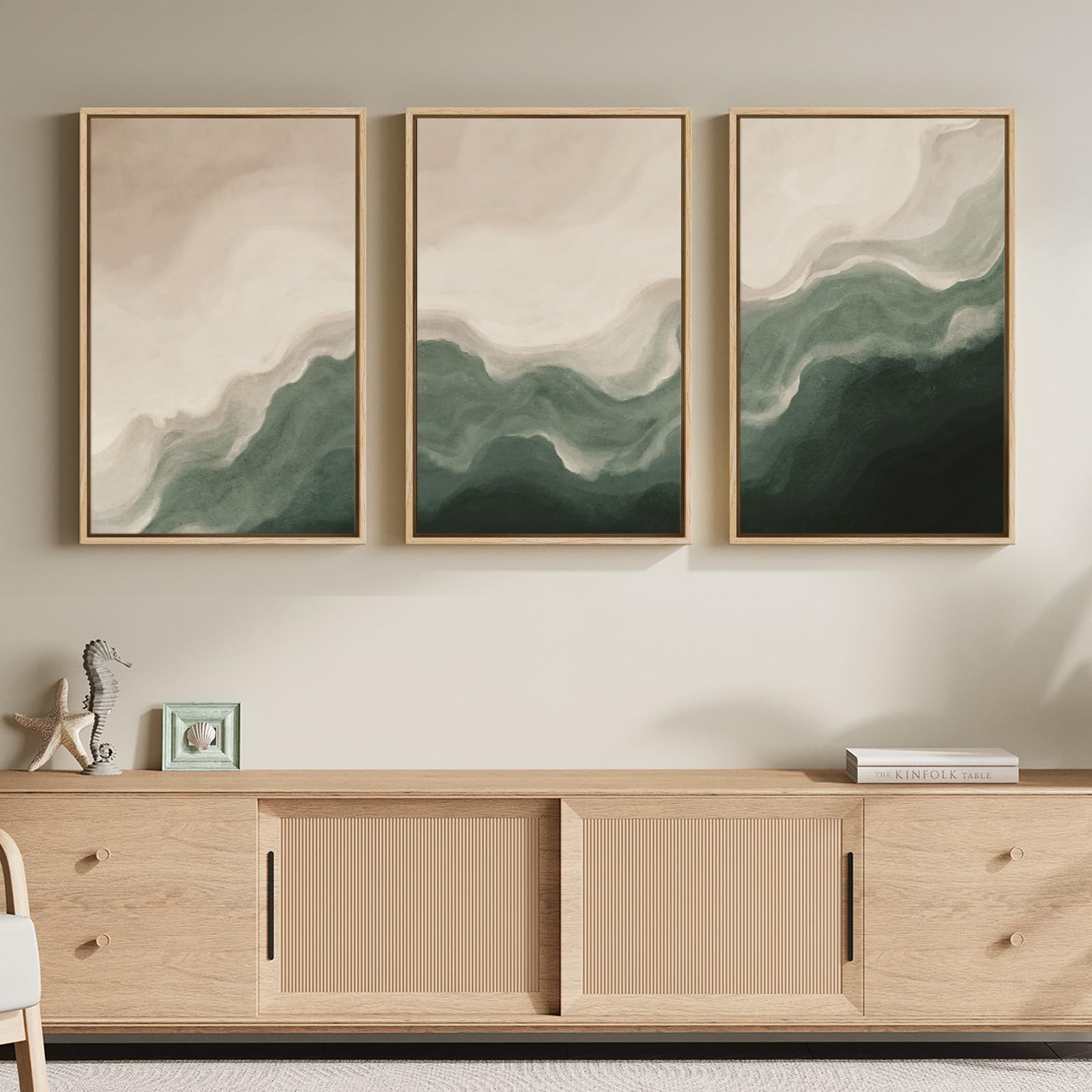 Large Framed Modern Elegant Abstract Wall Art for Living Room, 3 Piece Contemporary Blue and Gold Bright Prints Paintings Artwork for Walls, Luxury Pictures for Hallway Home Office Wall Decor 24x36 In