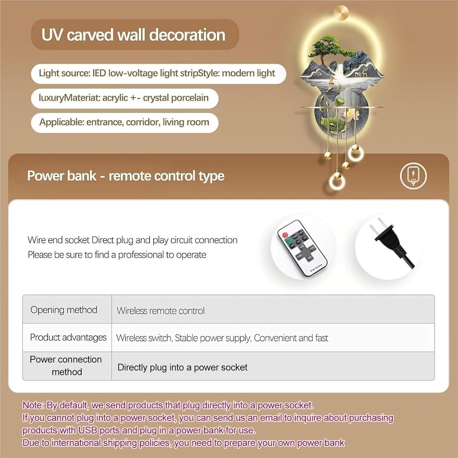 Large LED Wall Art For Living Room 3D,with Plug-in & Remote Control,Modern Luxury Crystal Porcelain Wall Decor， For Living Room, Bedroom, Office & Entryway(C,150 * 50cm)