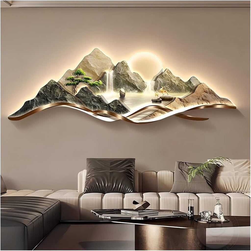 Large LED Wall Art For Living Room 3D,with Plug-in & Remote Control,Modern Luxury Crystal Porcelain Wall Decor， For Living Room, Bedroom, Office & Entryway(C,150 * 50cm)
