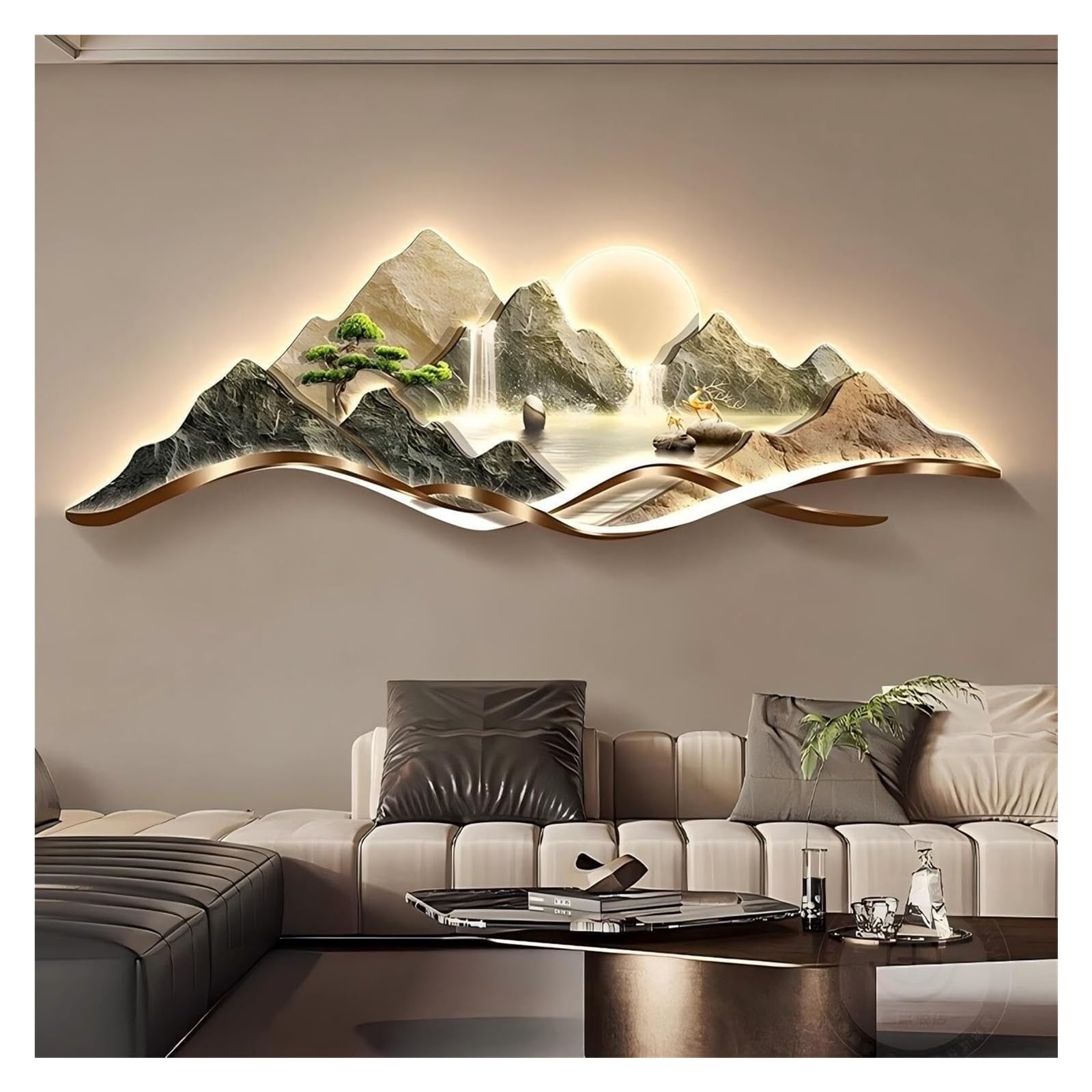 Large LED Wall Art For Living Room 3D,with Plug-in & Remote Control,Modern Luxury Crystal Porcelain Wall Decor， For Living Room, Bedroom, Office & Entryway(C,150 * 50cm)