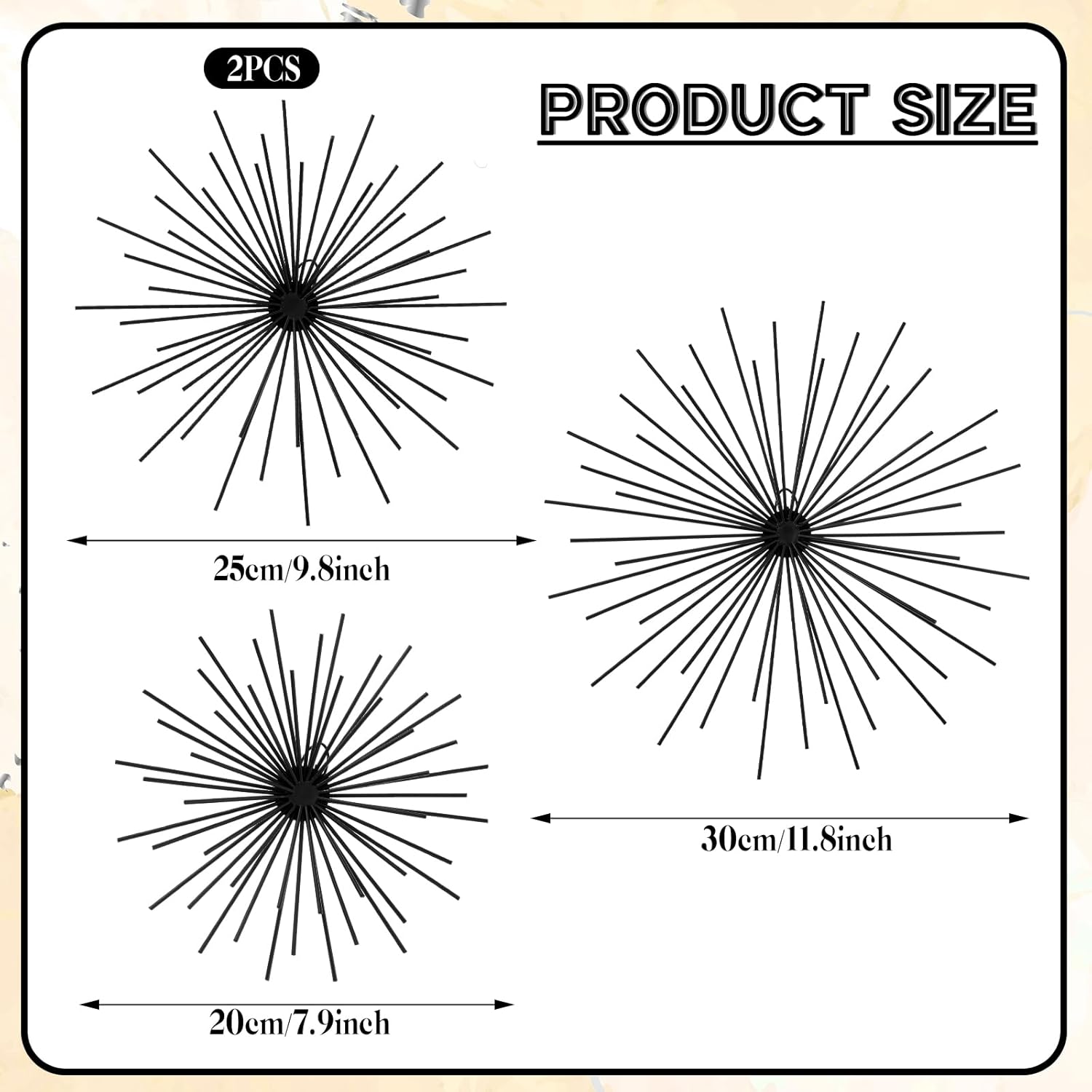 Shimeyao 4 Pcs Metal Starburst Wall Decor Black Metal Wall Art 3D Spike Bling Finish Star Burst Hangings Accents Sculptures Set Modern Mid Century Decorations for Living Room Bedroom Entryway