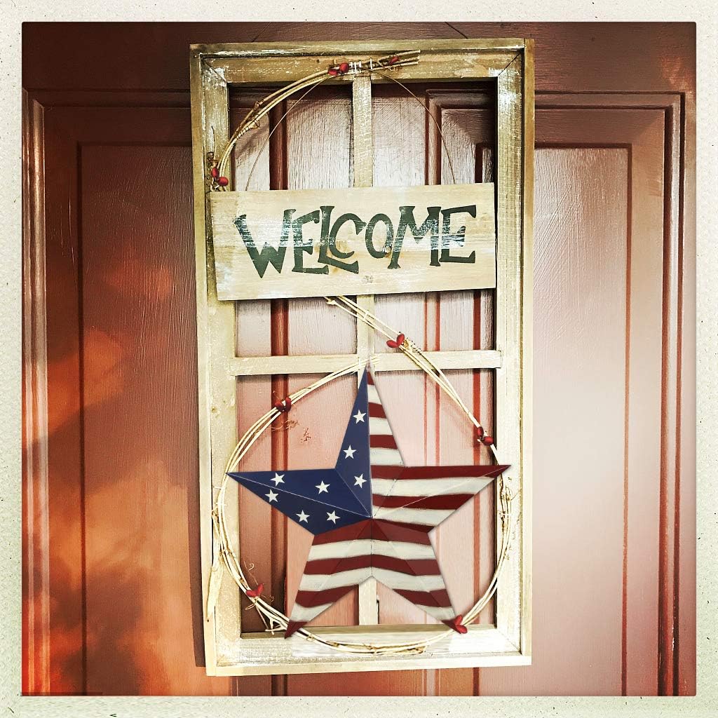 Patriotic Metal Barn Star Hanging Wall Decor 3D Dimensional Star Barn Outdoor Indoor for 4th of July Election Veterans Day Decoration