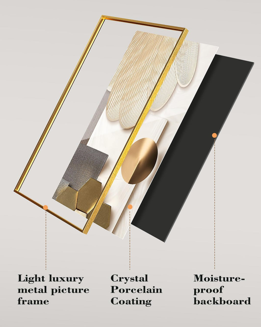 Azartslr Large Framed Modern Rose Gold Wall Art, Luxury 3 Pieces Aluminum Alloy Wall Decor for Living Room, Abstract Gold and Beige Home Bedroom Art Painting, Geometric Crystal Porcelain Artwork Dining Room Pictures Decoration 16x24in