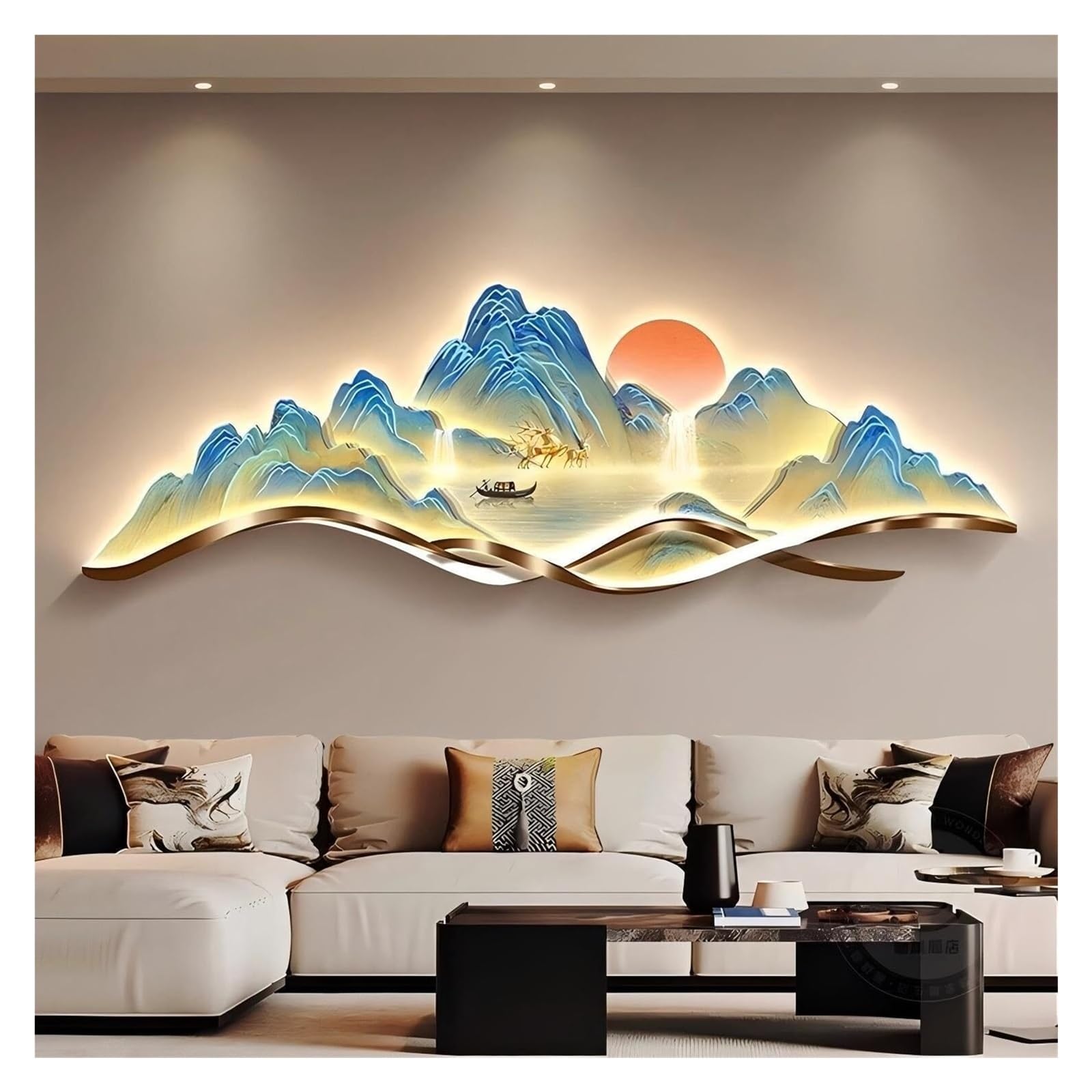 Large LED Wall Art For Living Room 3D,with Plug-in & Remote Control,Modern Luxury Crystal Porcelain Wall Decor， For Living Room, Bedroom, Office & Entryway(C,150 * 50cm)