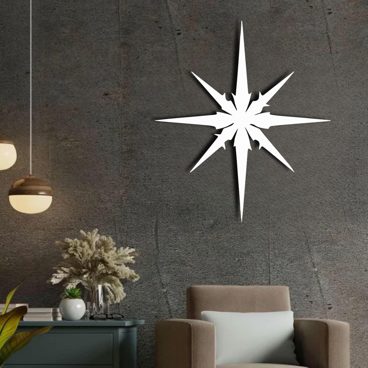 ENJOYOO Metal Starburst Wall Decor, Metal Starburst, Star Burst Wall Decor, Wall Art Starburst for Living Room, Bedroom, Outdoor (Black, 19×16in/47×41cm, metal wall art)