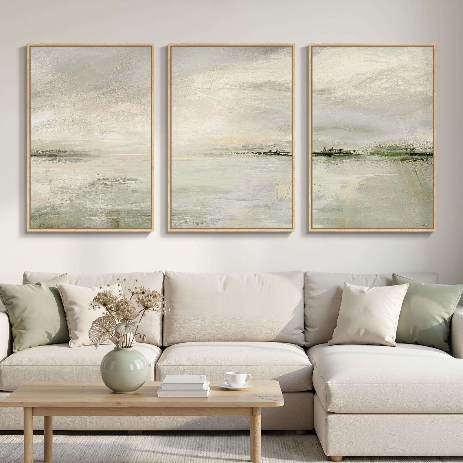 Large Framed Modern Elegant Abstract Wall Art for Living Room, 3 Piece Contemporary Blue and Gold Bright Prints Paintings Artwork for Walls, Luxury Pictures for Hallway Home Office Wall Decor 24x36 In