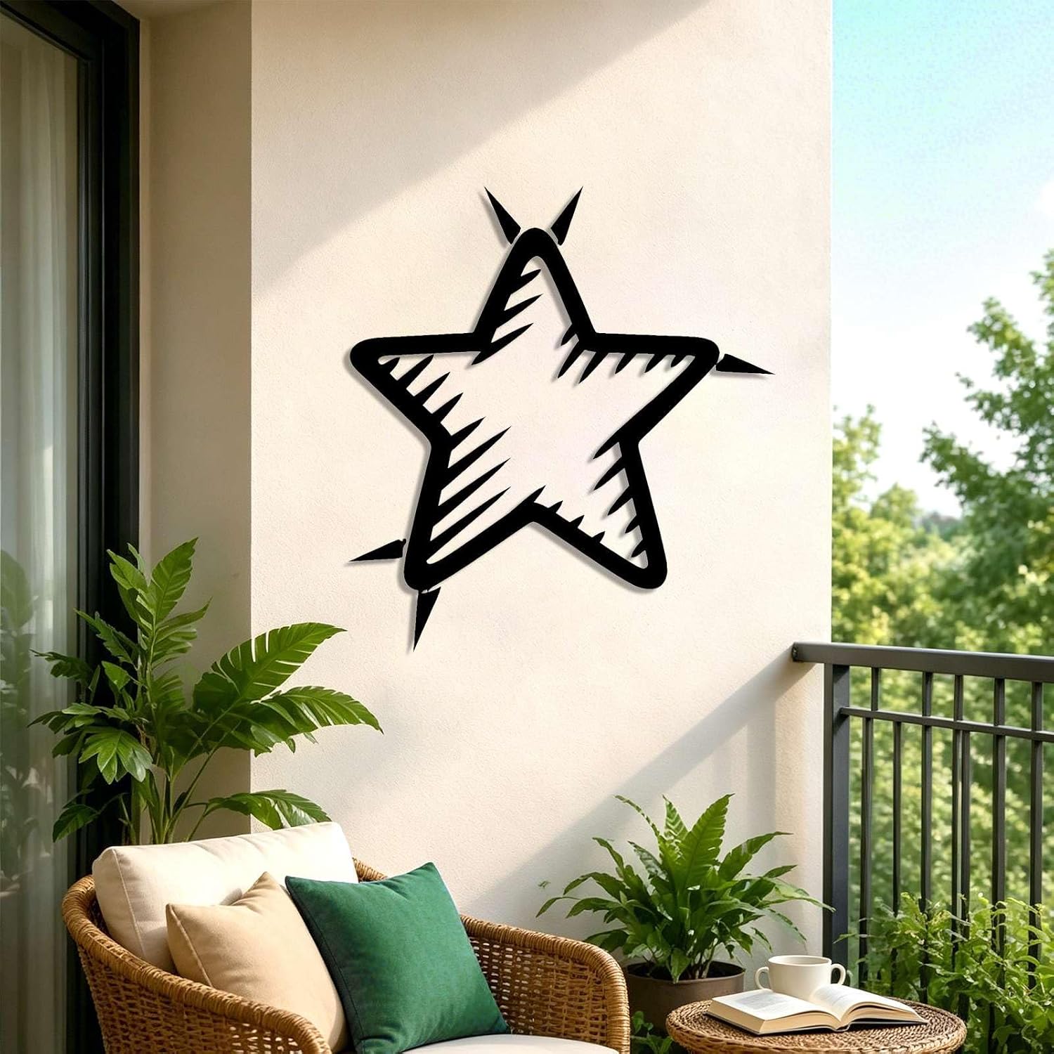 Star Doodle Metal Wall Art WallArt Decor Metal Outdoor Decor Metal Signs Funky Quirky Minimalist Aesthetic Wall Sculpture Cute Trendy Home Decoration for Living Room Bedroom Dorm Room (BLACK,20inch)