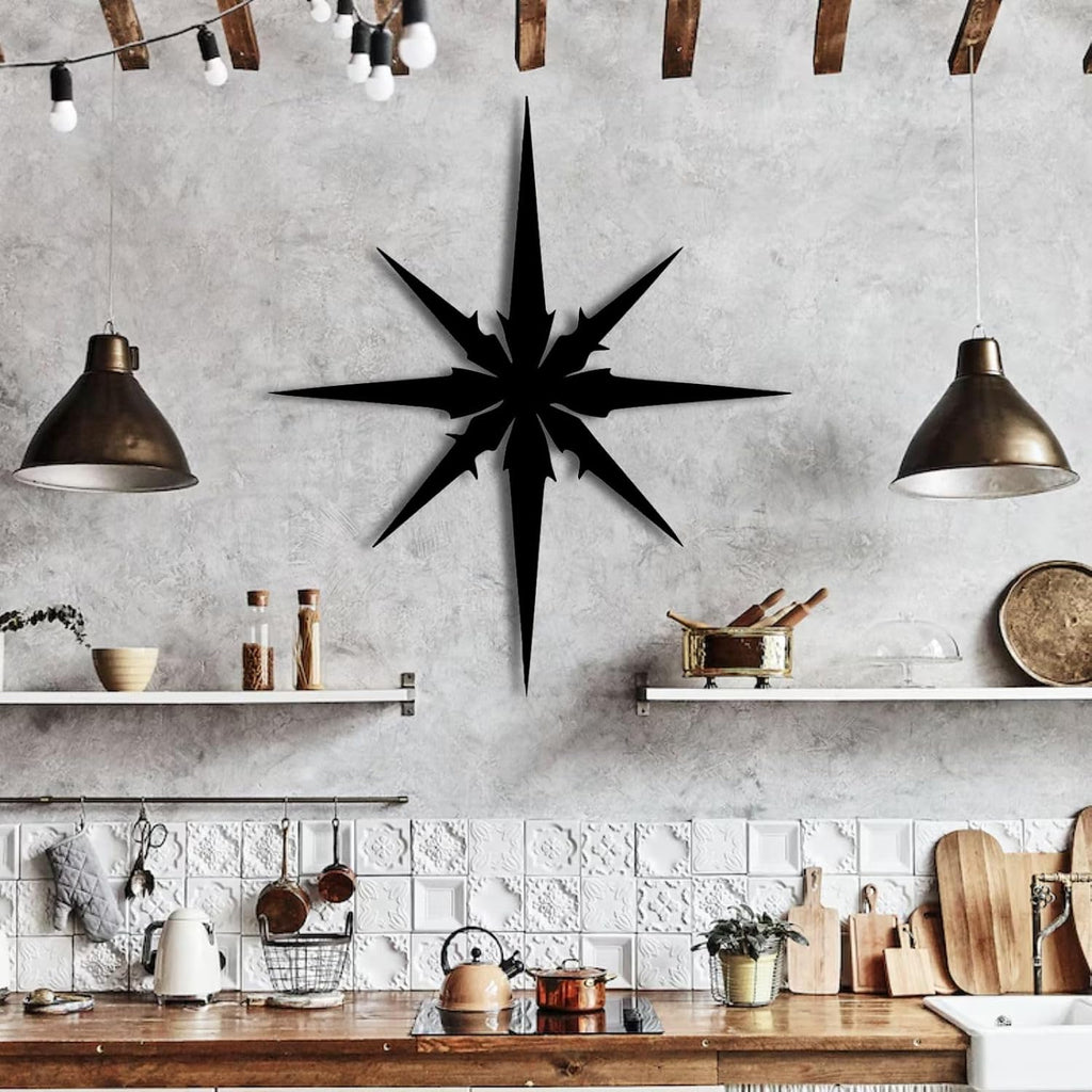 ENJOYOO Metal Starburst Wall Decor, Metal Starburst, Star Burst Wall Decor, Wall Art Starburst for Living Room, Bedroom, Outdoor (Black, 19×16in/47×41cm, metal wall art)