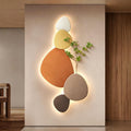 3D Crystal Porcelain Wall Art with LED Light, Entrance Decorative Painting with Faux Greenery, UV Carved Wall Art Sculpture for Living Room Hallway(Good Fortune A,50x100cm/19.7x39.4in)