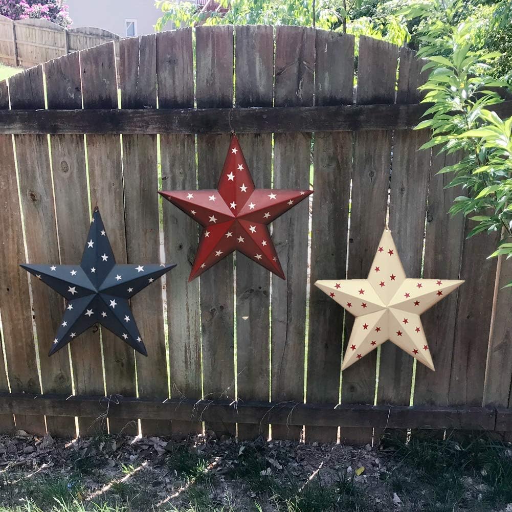 Patriotic Metal Barn Star Wall Decor Set of 3, 12’’ Hanging Country Rustic Metal Star for July 4th Decoration (3 Pack)
