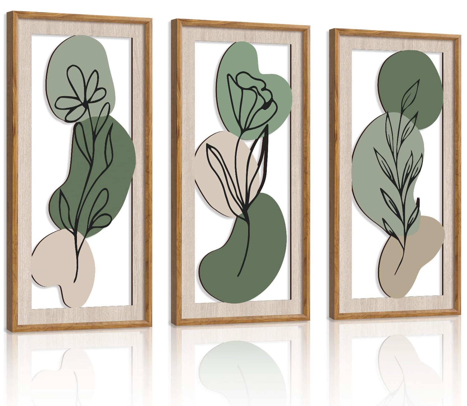 HPNIUB 3 PCS Boho Wall Decor, Minimalist Mid Century Abstract Geometric Line Carved Hanging Wood Sign for Living Room, 8x16Inch Modern Wooden Plaque Wall Art for Bedroom Office Apartment Decoration