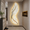 wihgony 3D Feather LED Wall Art with Plug-in Lighting, Modern Luxury Wall Decor for Entryway, Living Room & Bedroom(A,42x80cm/16.5x31.5in)