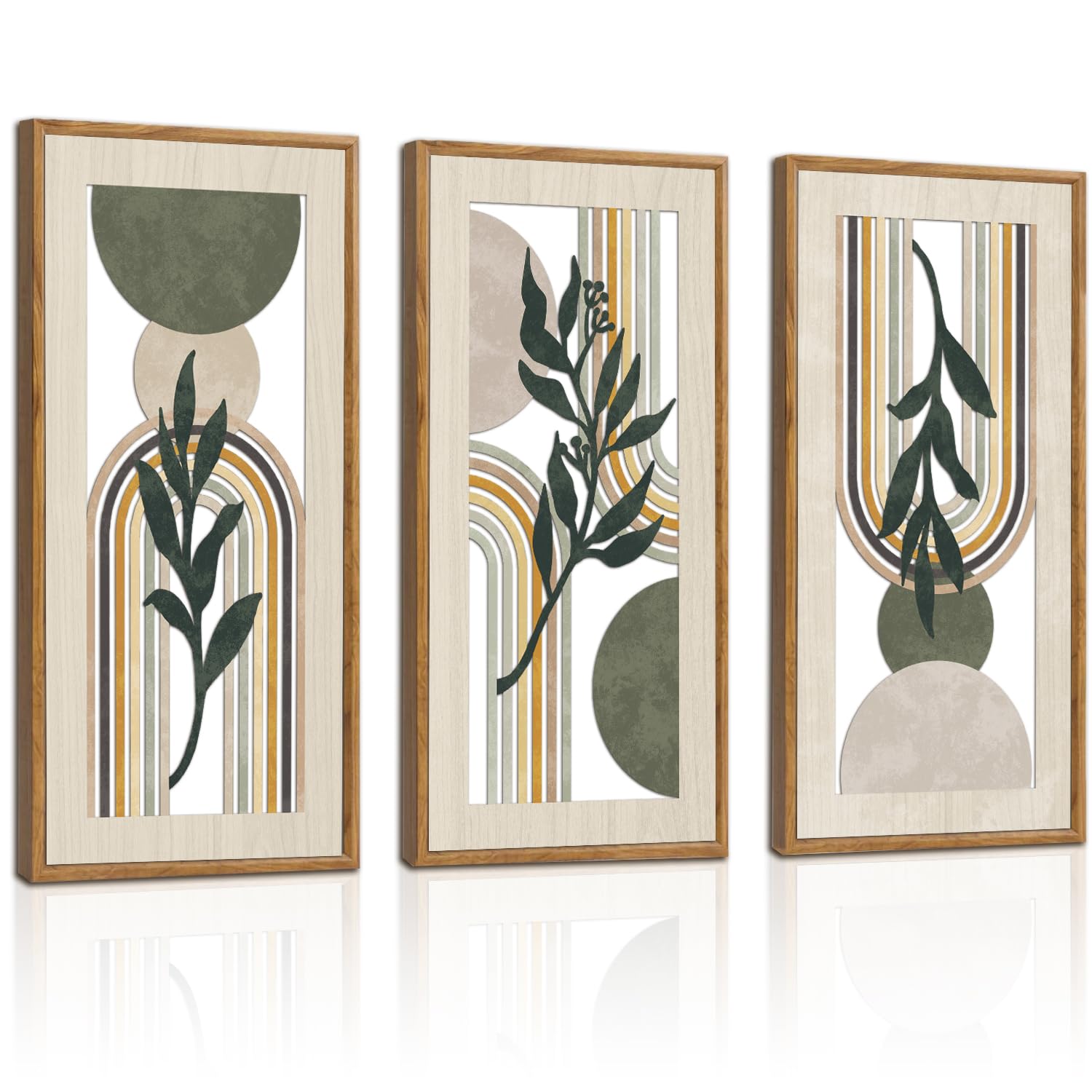 HPNIUB 3 PCS Boho Wall Decor, Minimalist Mid Century Abstract Geometric Line Carved Hanging Wood Sign for Living Room, 8x16Inch Modern Wooden Plaque Wall Art for Bedroom Office Apartment Decoration