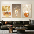 Azartslr Large Framed Modern Rose Gold Wall Art, Luxury 3 Pieces Aluminum Alloy Wall Decor for Living Room, Abstract Gold and Beige Home Bedroom Art Painting, Geometric Crystal Porcelain Artwork Dining Room Pictures Decoration 16x24in