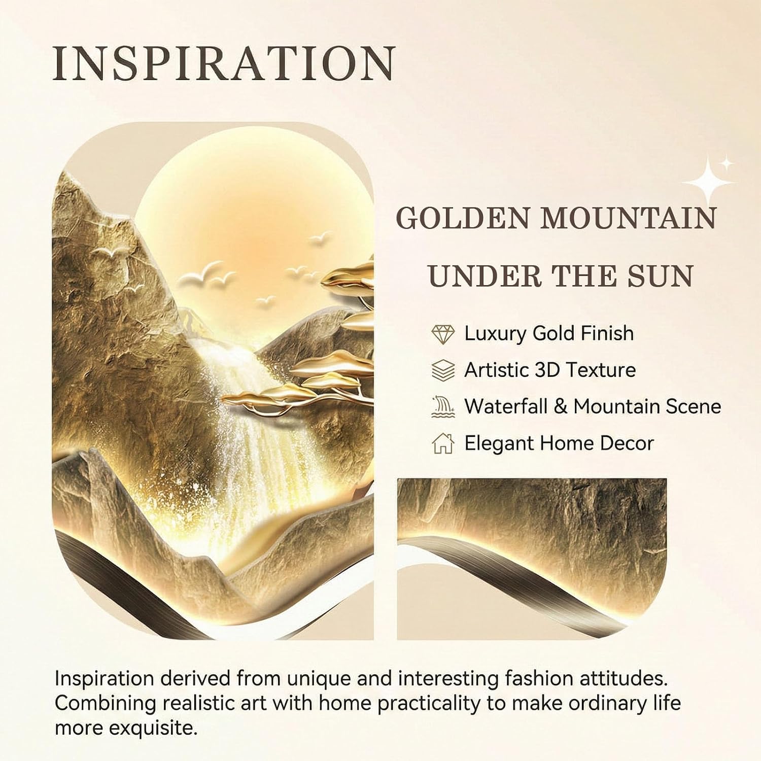 SHYJSGHZ Dimmable 3D LED Wall Art Decor, Golden Money Tree & Mountain Landscape Wall Sculpture, Modern Lighted Picture for Living Room, Entryway, Foyer(F,29.5x25.6in)