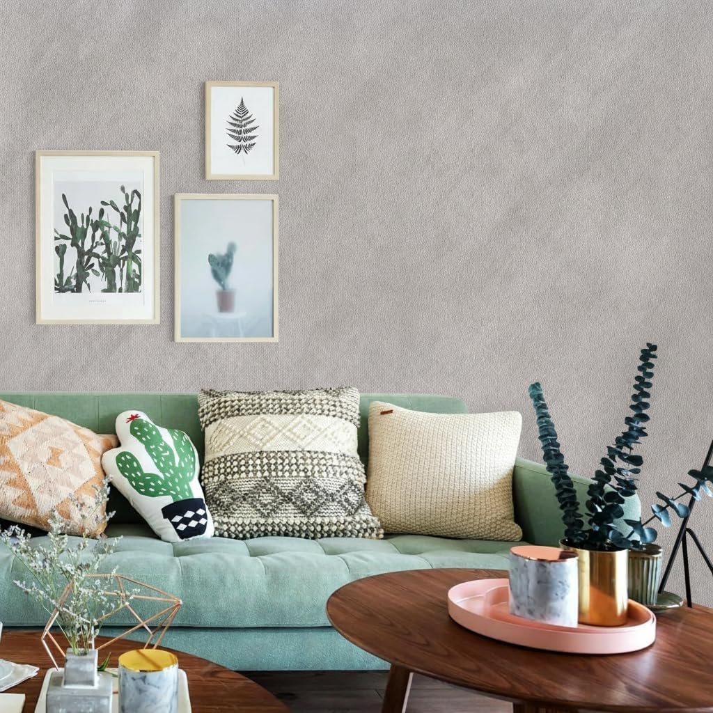Grey-White Limewash Wallpaper Peel and Stick 16'' x 590'' Silver Cement Concrete Self-Adhesive Contact Paper Light Grey Matte Waterproof Limestone Textured PVC Removable Vinyl for Bedroom Kitchen Gym