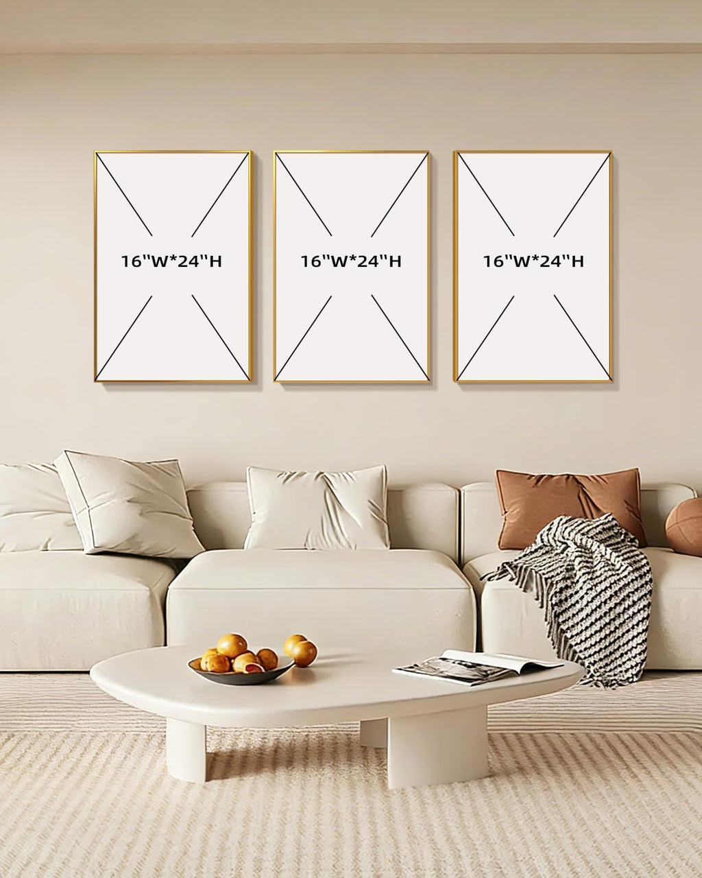 Azartslr Large Framed Modern Rose Gold Wall Art, Luxury 3 Pieces Aluminum Alloy Wall Decor for Living Room, Abstract Gold and Beige Home Bedroom Art Painting, Geometric Crystal Porcelain Artwork Dining Room Pictures Decoration 16x24in