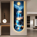 3D LED Wall Art, Moon Waterfall Vertical LED Wall Decor with Crystal Porcelain Large Wall Art for Entryway Living Room(C,40 * 120cm/15.75"*47.24"in)