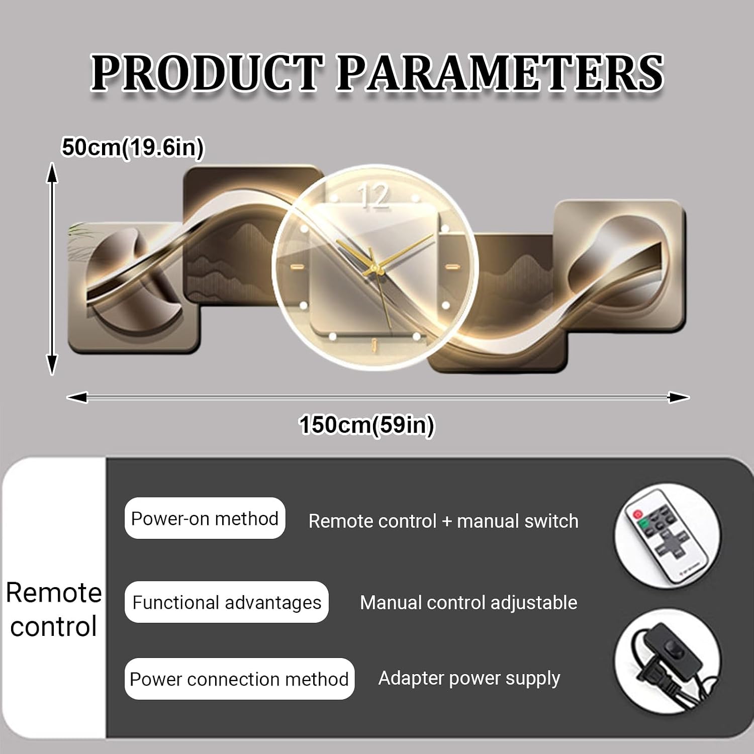 Modern Entrance 3D Wall Art Clock with Light,Crystal Porcelain Wall Art with Lights,Large 3D Creative Decorative Clock,for Office, Home, Bathroom, Kitchen, Bedroom(Silver 1,59 * 19.6in)