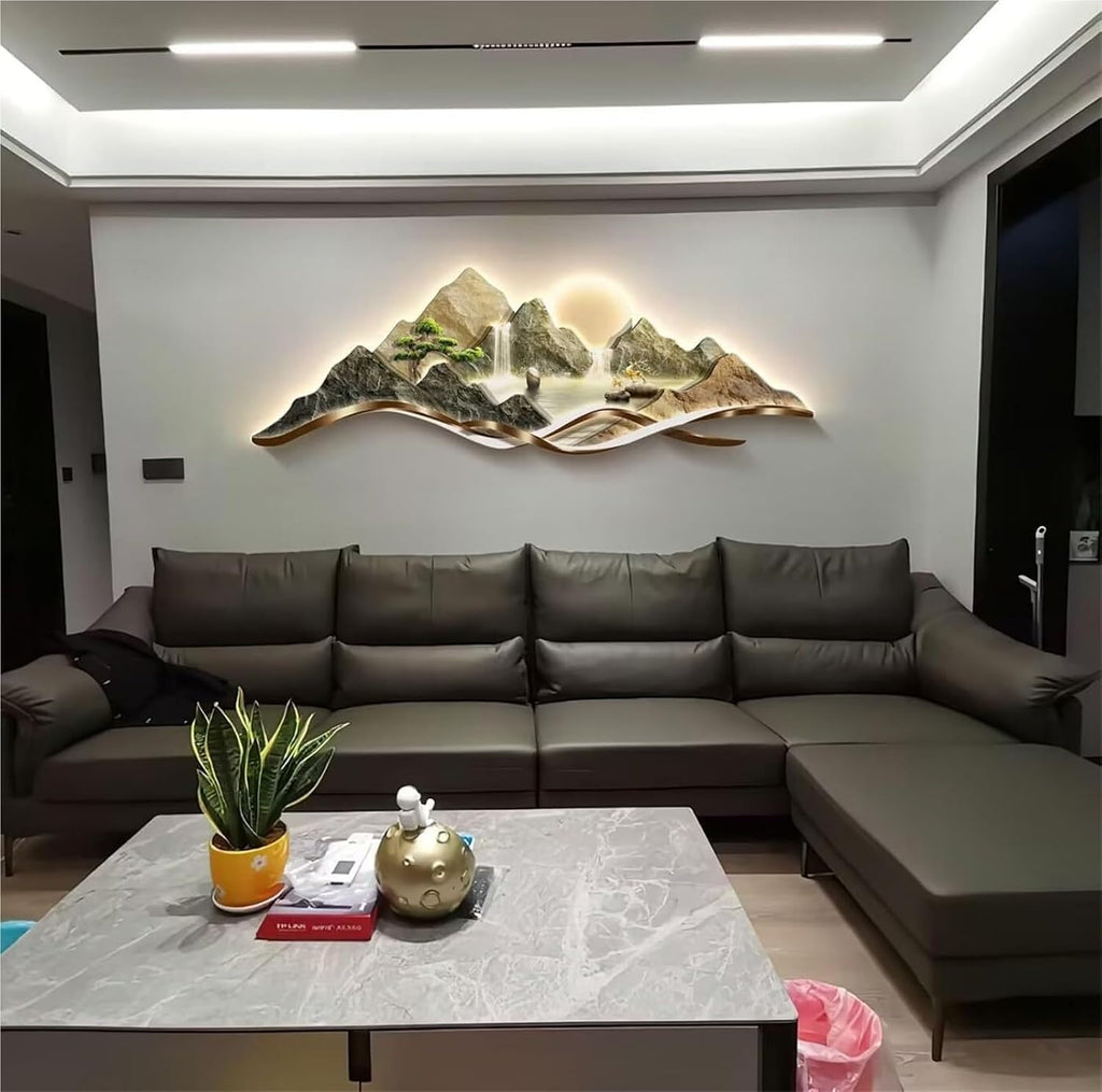 Large LED Wall Art For Living Room 3D,with Plug-in & Remote Control,Modern Luxury Crystal Porcelain Wall Decor， For Living Room, Bedroom, Office & Entryway(C,150 * 50cm)