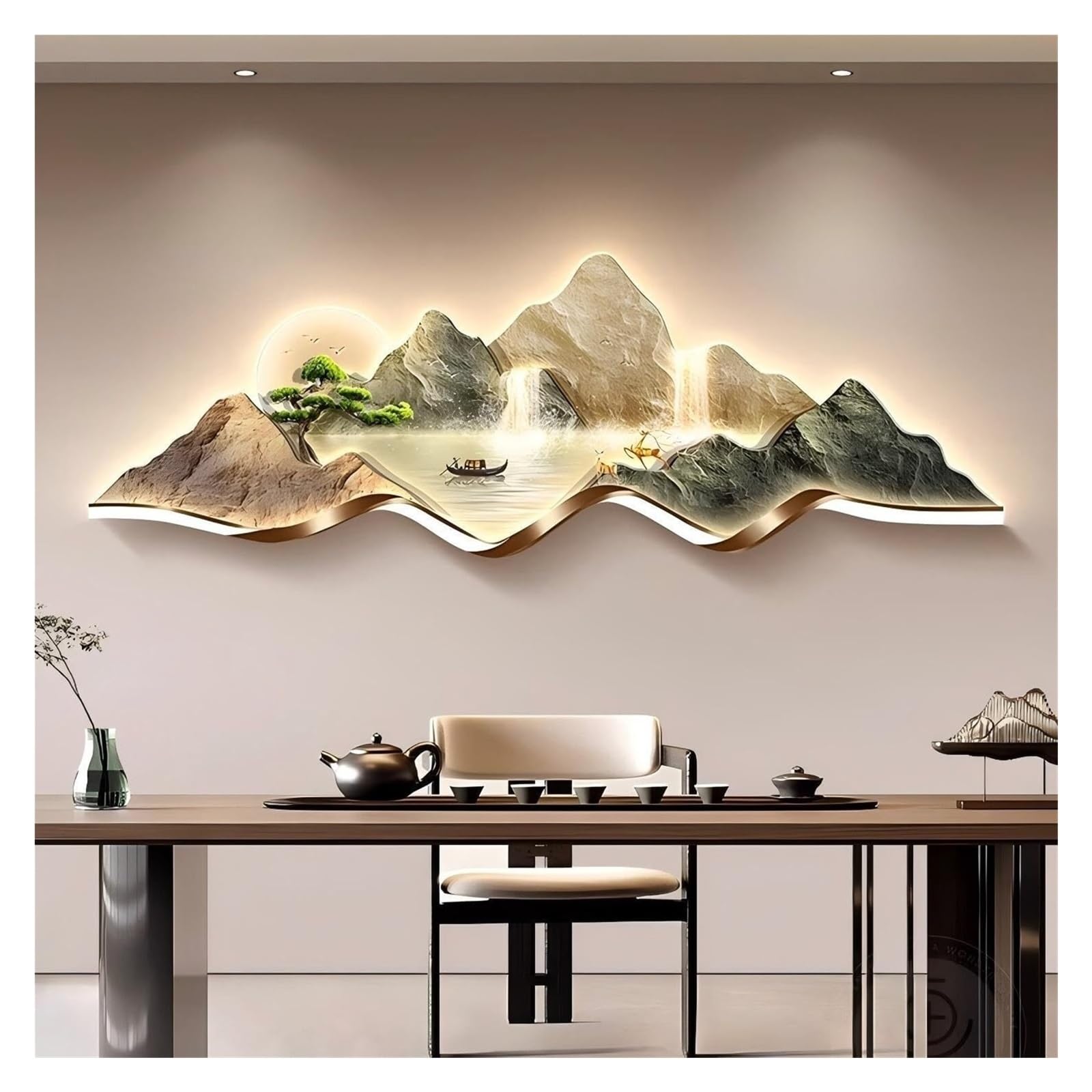 Large LED Wall Art For Living Room 3D,with Plug-in & Remote Control,Modern Luxury Crystal Porcelain Wall Decor， For Living Room, Bedroom, Office & Entryway(C,150 * 50cm)