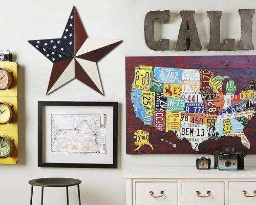 3pcs Patriotic Metal Barn Star Outdoor Indoor Hanging Wall Decor Ameriacn Star Ornaments 4th of July Decoration for 4th July Election Veterans Day Decoration