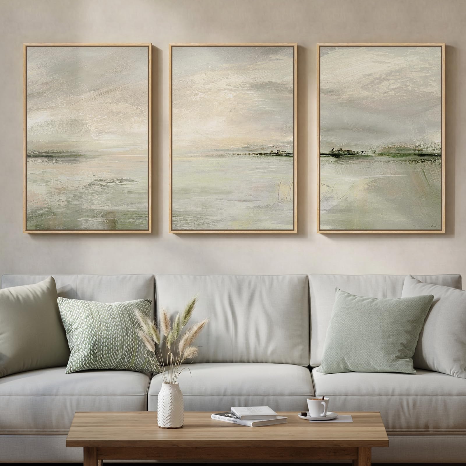 Large Framed Modern Elegant Abstract Wall Art for Living Room, 3 Piece Contemporary Blue and Gold Bright Prints Paintings Artwork for Walls, Luxury Pictures for Hallway Home Office Wall Decor 24x36 In
