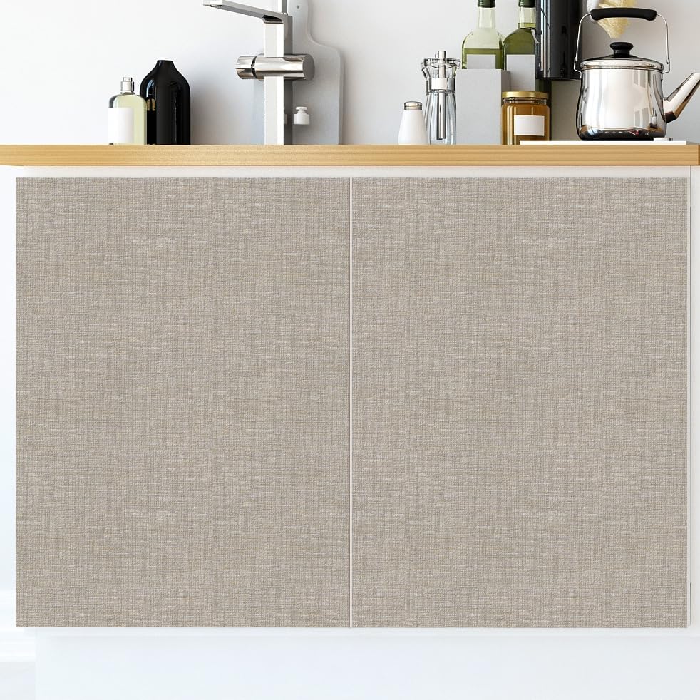 Light Brown Woven Fabric Peel and Stick Wallpaper Subtle Linen Texture Grasscloth Washable Thick Self-Adhesive Contact Paper Removable (16.5"x236.2") S83